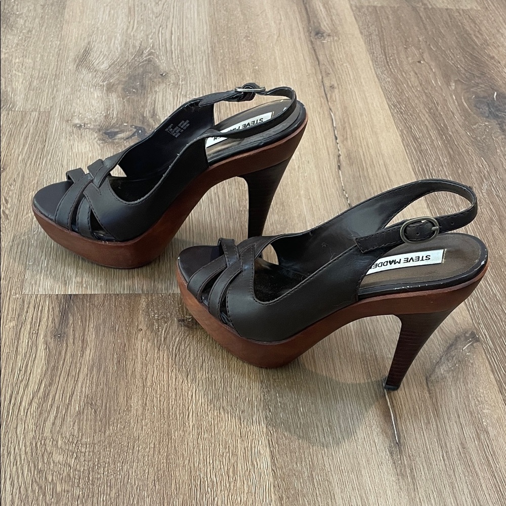 Steve Madden Brown Platform Slingback Heels – Strappy Stiletto Sandals, Size 7